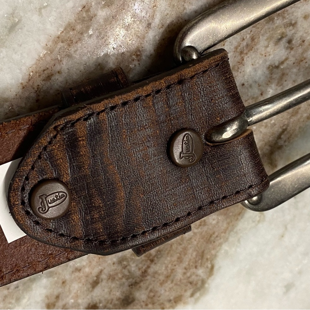 Justin Bomber Brown Top Grain Leather Belt 44 EUC - Picture 2 of 12